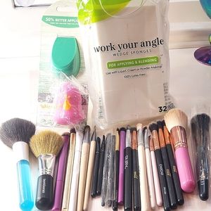 Bundle of various makeup brushes and sponges